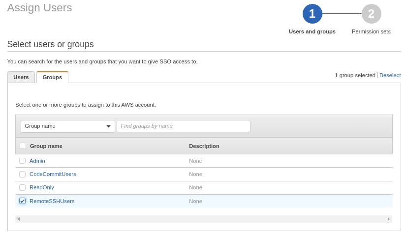 SSO form for assigning users page 1