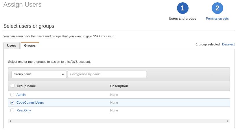 AWS SSO form to add users to group page 1