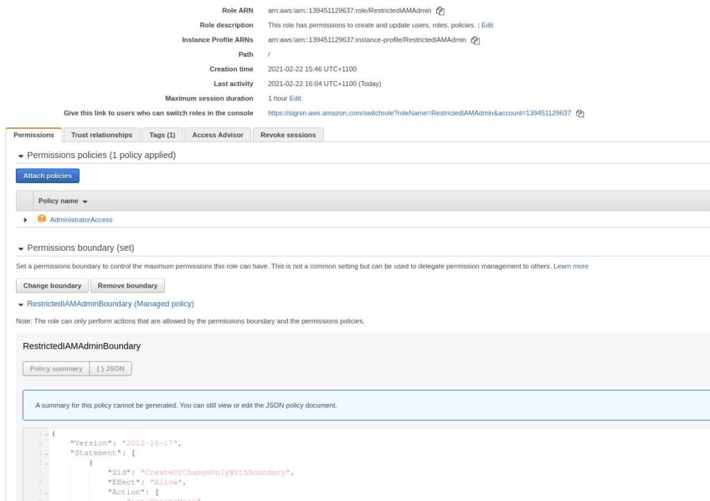 IAM form to attach permissions boundary