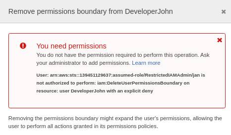 AWS console form for detach permissions boundary