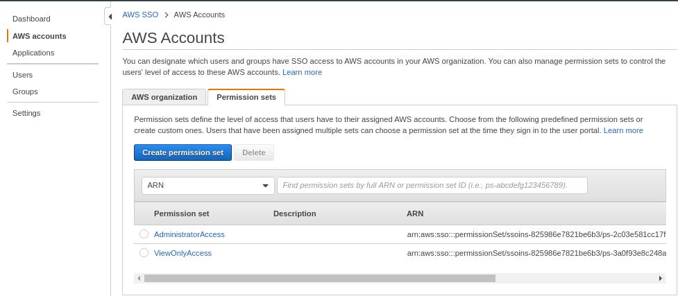 An AWS SSO form for creating permission sets